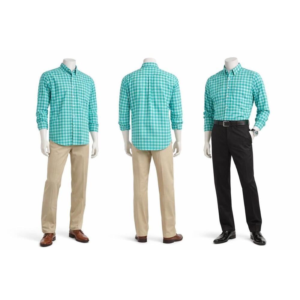 LL Bean Men’s Shirt 2XL Green White Blue Plaid Button Down Long Sleeve Cotton Pr